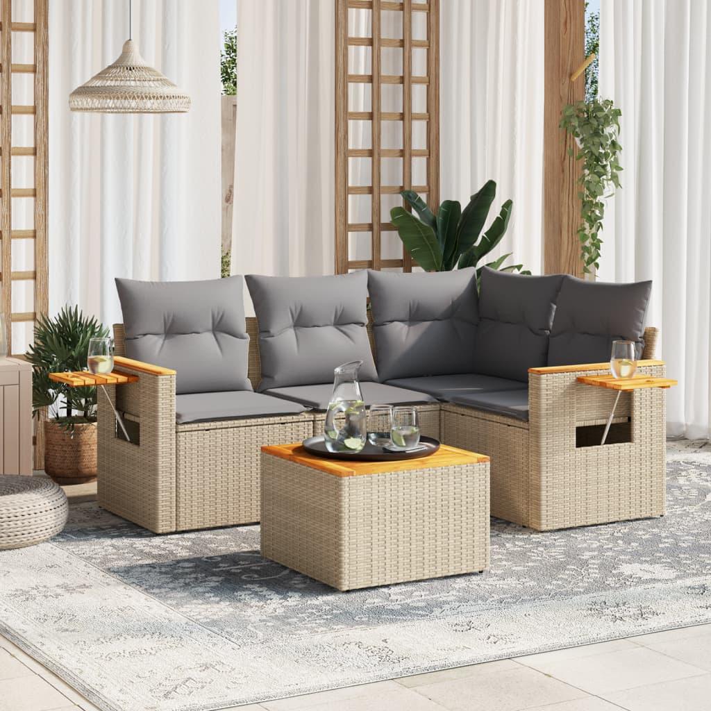 Sofasæt Til Haven 4 Dele Med Hynder Polyrattan - beige og grå / Med bord