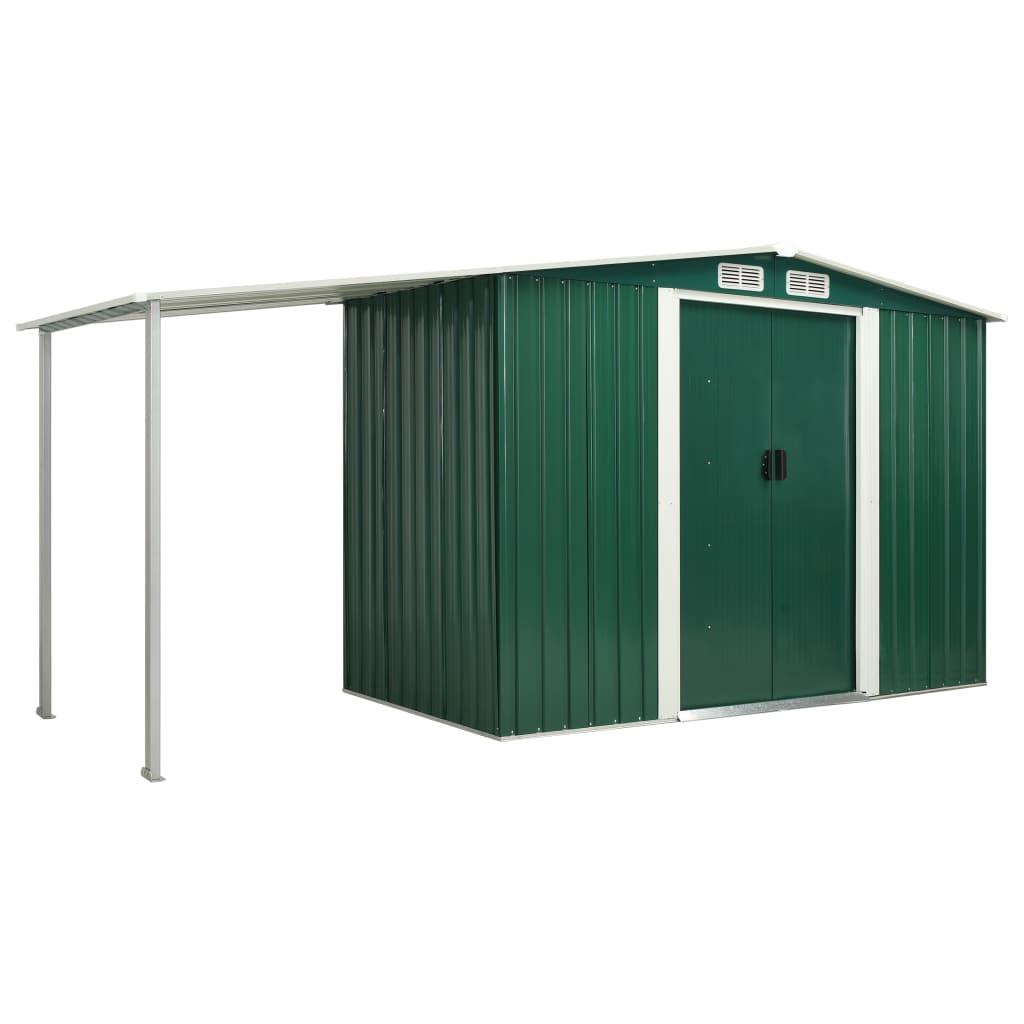 Haveskur med skydedøre 386 x 131 x 178 cm stål grøn