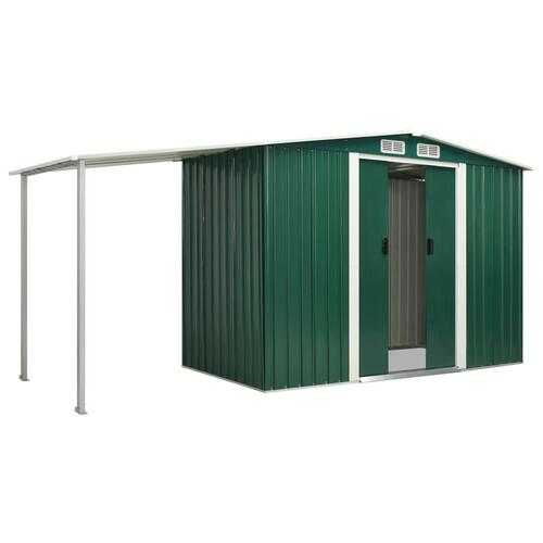 Haveskur med skydedøre 386 x 131 x 178 cm stål grøn