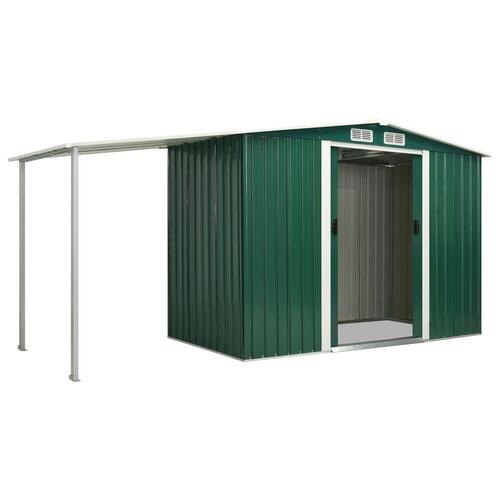 Haveskur med skydedøre 386 x 131 x 178 cm stål grøn