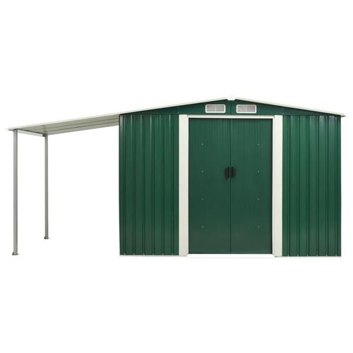 Haveskur med skydedøre 386 x 131 x 178 cm stål grøn