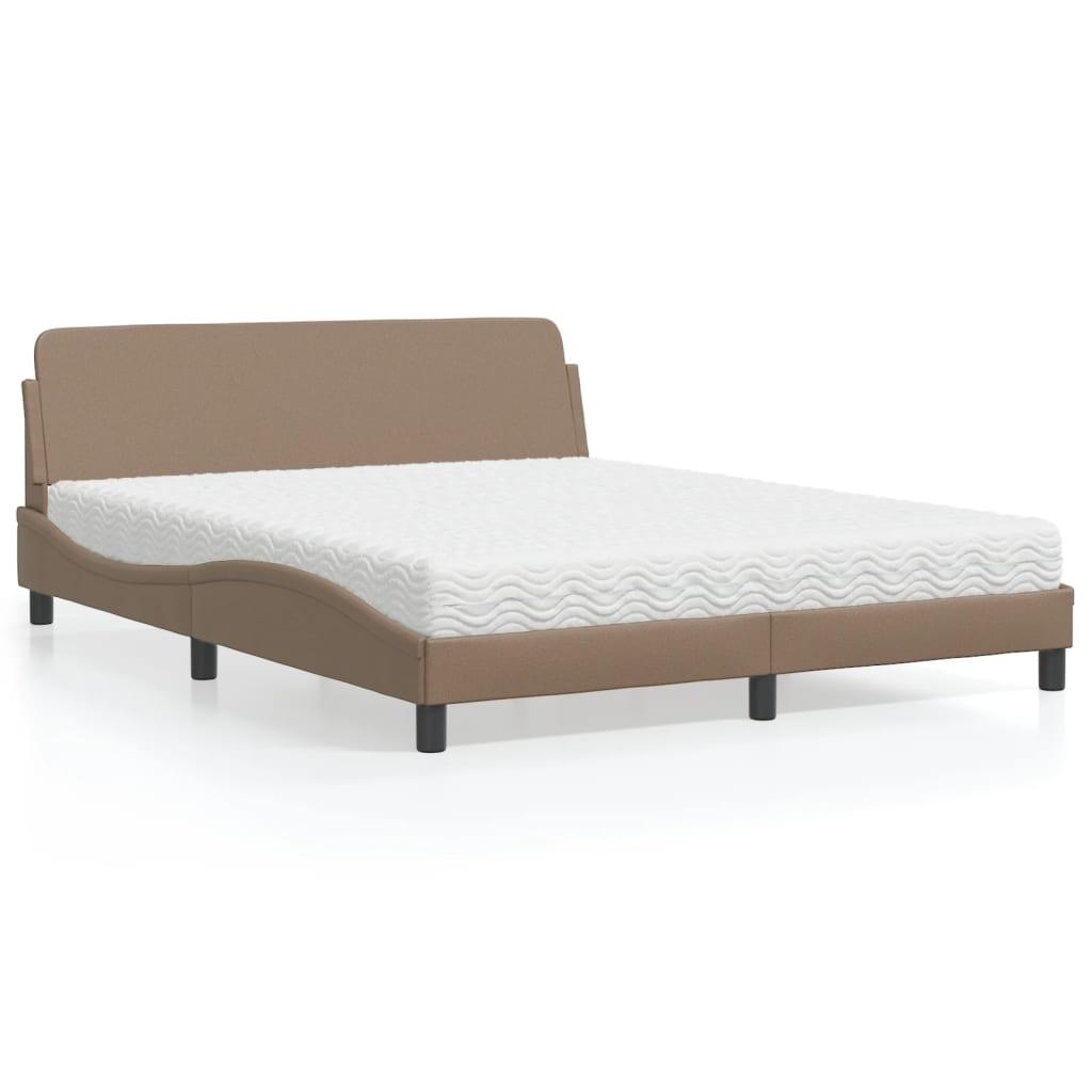 Seng med madras 160x200 cm kunstlæder cappuccinofarvet