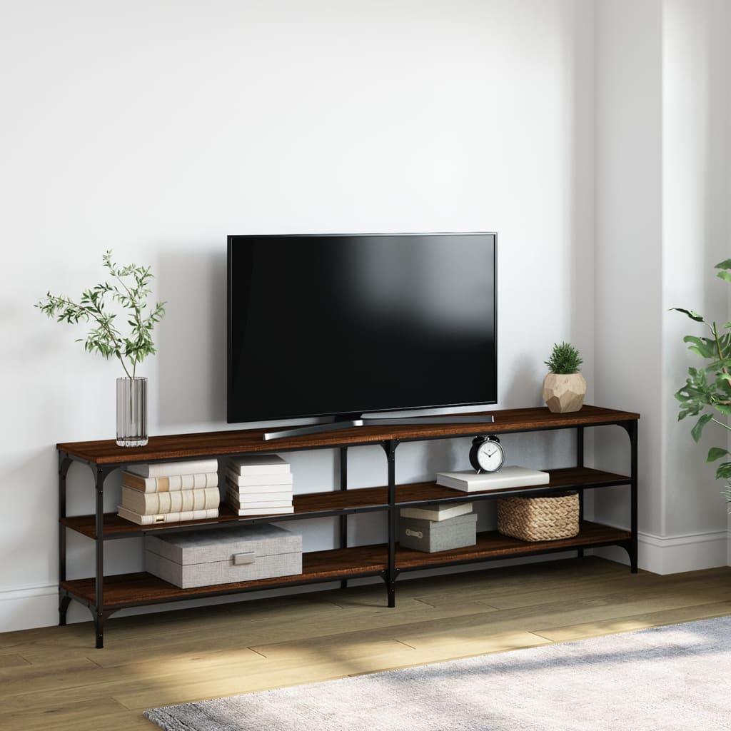 Tv-bord 180x30x50 cm konstrueret træ og metal brun egetræsfarve
