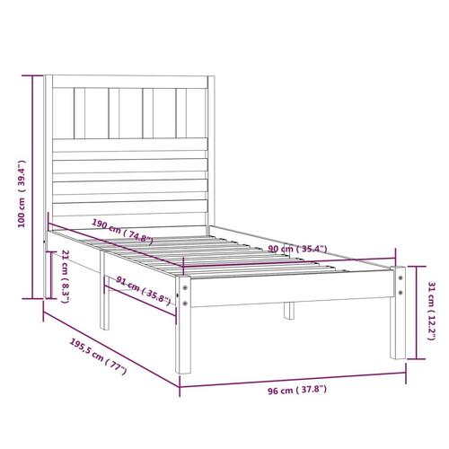 Sengeramme 90x190 cm massivt fyrretræ