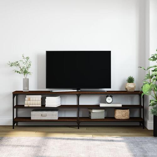 Tv-bord 180x30x50 cm konstrueret træ og metal brun egetræsfarve