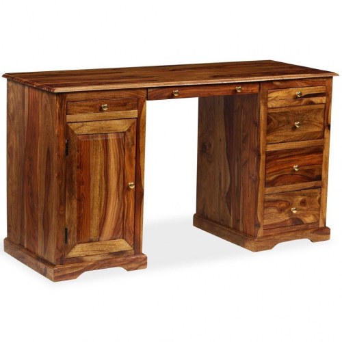 Piedestal-skrivebord massivt sheeshamtræ 140 x 50 x 76 cm