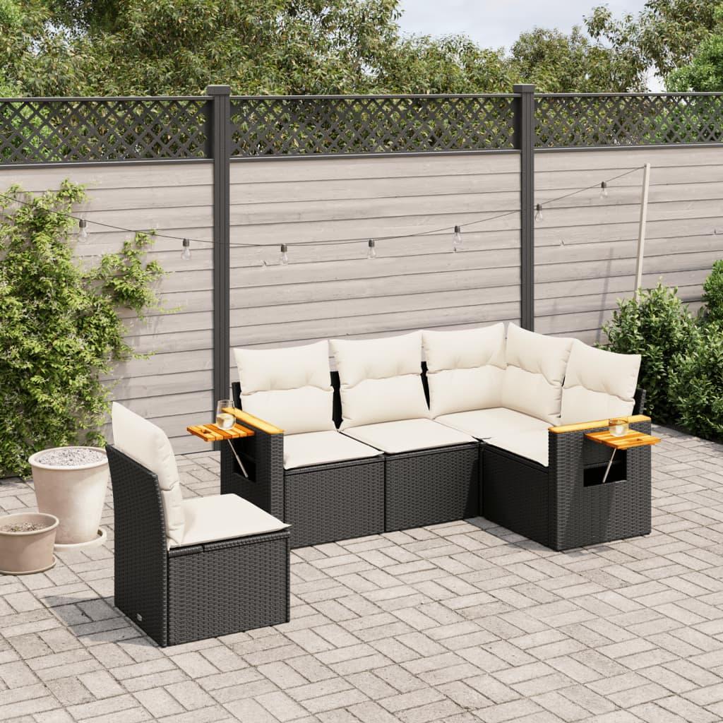 Sofasæt til haven 5 dele med hynder polyrattan sort billede