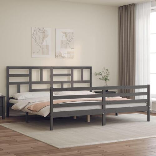 Sengeramme med sengegavl 200x200 cm massivt træ grå