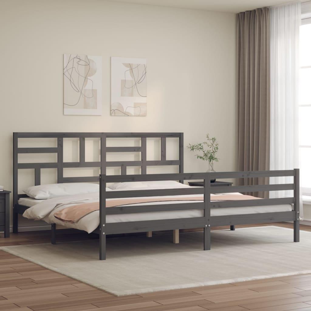 Sengeramme med sengegavl 200x200 cm massivt træ grå