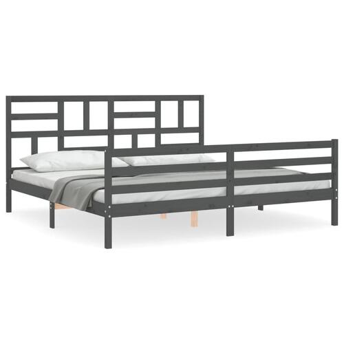 Sengeramme med sengegavl 200x200 cm massivt træ grå