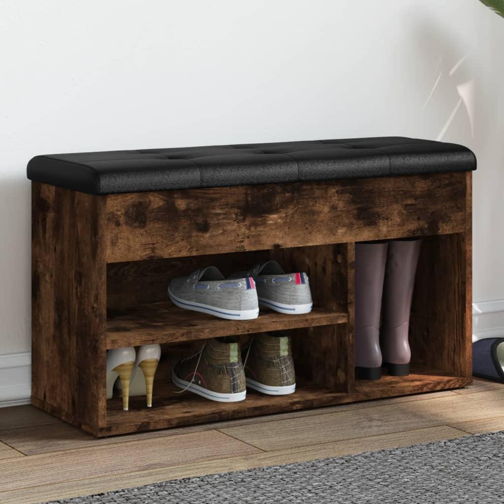Skobænk 82x32x45,5 cm konstrueret træ røget egetræsfarve