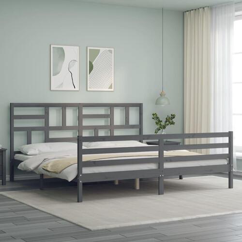 Sengeramme med sengegavl 200x200 cm massivt træ grå