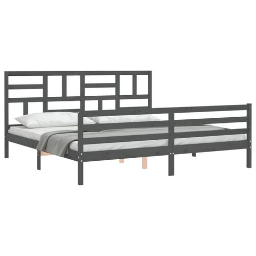 Sengeramme med sengegavl 200x200 cm massivt træ grå
