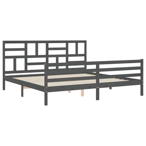 Sengeramme med sengegavl 200x200 cm massivt træ grå