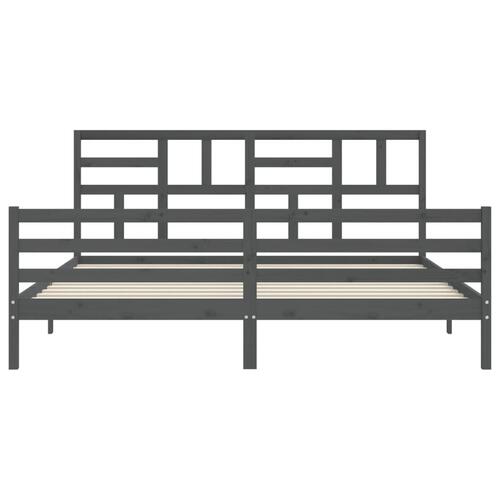 Sengeramme med sengegavl 200x200 cm massivt træ grå