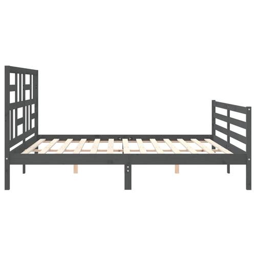 Sengeramme med sengegavl 200x200 cm massivt træ grå