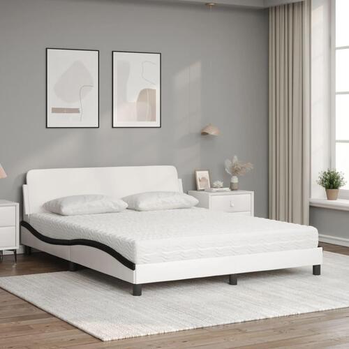 Seng med madras 160x200 cm kunstlæder hvid og sort