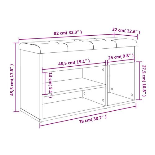 Skobænk 82x32x45,5 cm konstrueret træ røget egetræsfarve