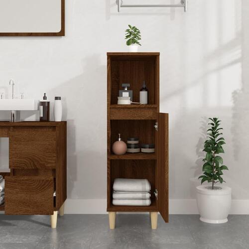 Badeværelsesskab 30x30x100 cm konstrueret træ brunt egetræ