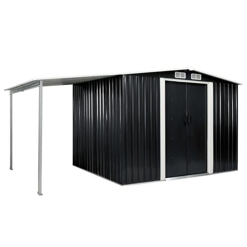 Haveskur med skydedøre 386 x 205 x 178 cm stål antracitgrå