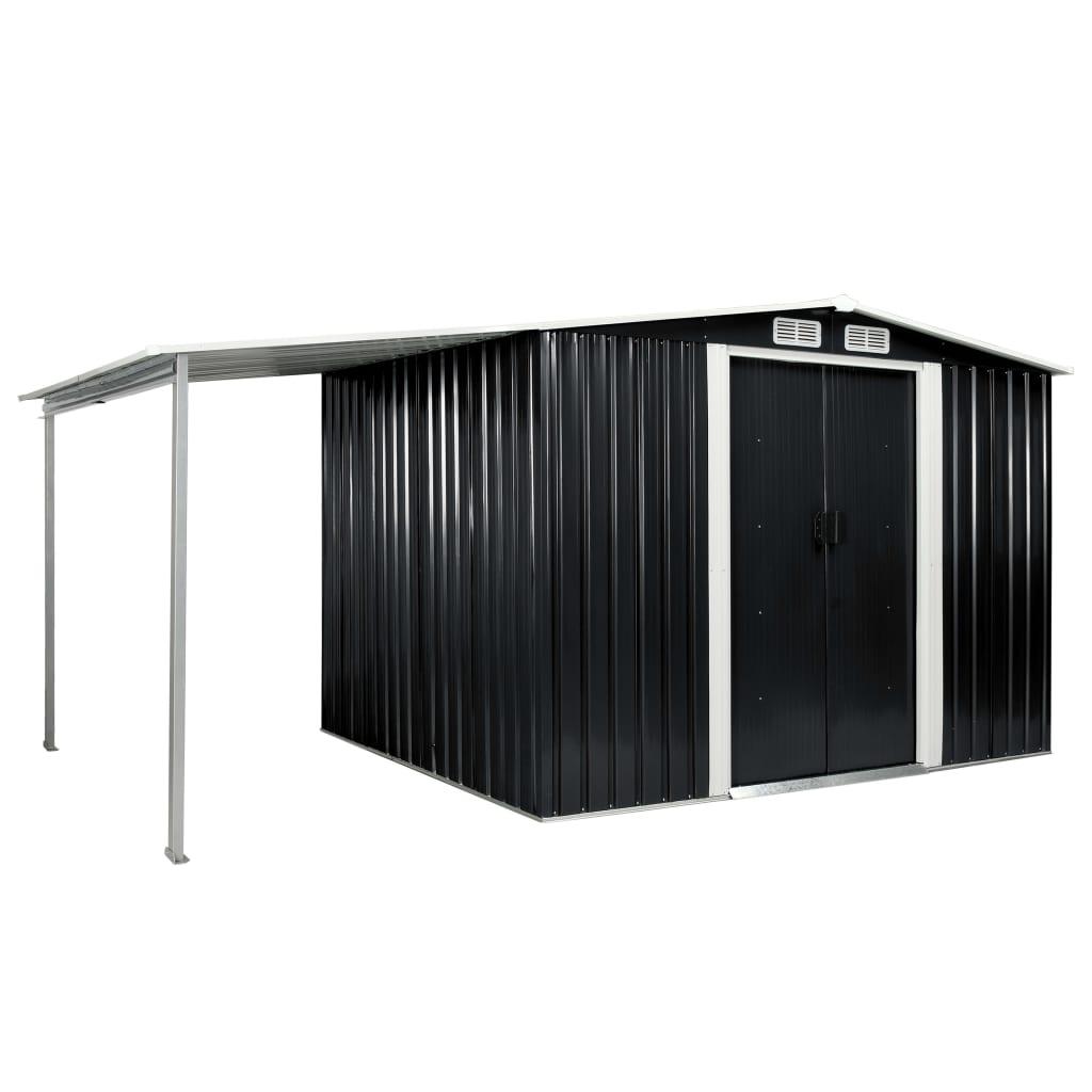 Haveskur med skydedøre 386 x 205 x 178 cm stål antracitgrå