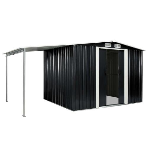 Haveskur med skydedøre 386 x 205 x 178 cm stål antracitgrå