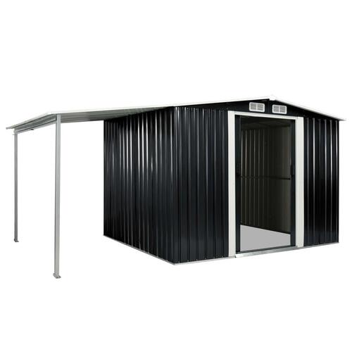 Haveskur med skydedøre 386 x 205 x 178 cm stål antracitgrå