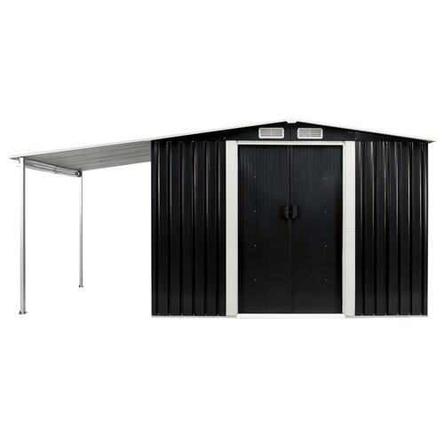 Haveskur med skydedøre 386 x 205 x 178 cm stål antracitgrå