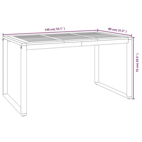 Havebord med U-formede ben 140x80x75 cm massivt akacietræ