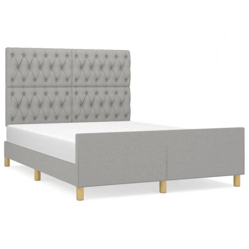 Sengeramme med sengegavl 140x190 cm - stof, lysegrå