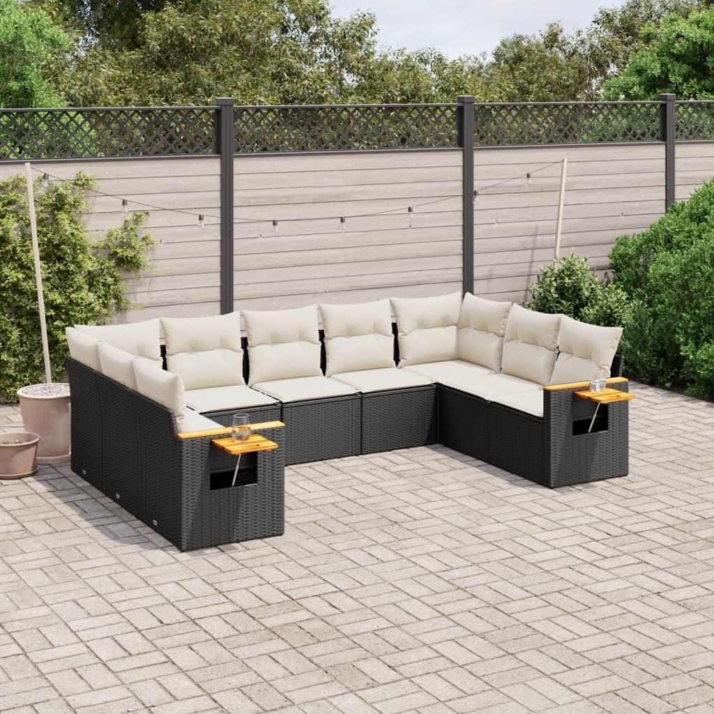 Sofasæt til haven 9 dele med hynder polyrattan sort billede