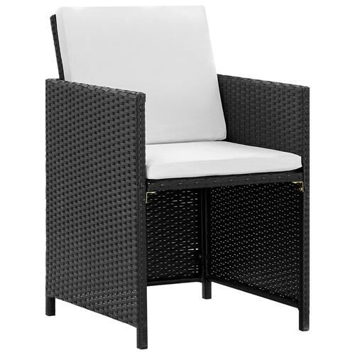 Udendørs spisebordssæt 5 dele med hynder polyrattan sort
