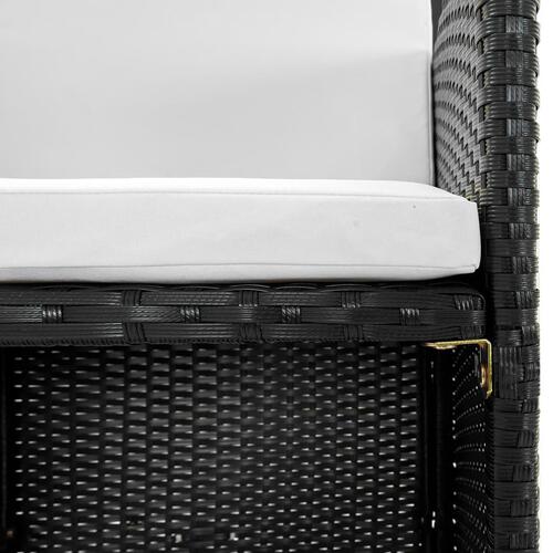 Udendørs spisebordssæt 5 dele med hynder polyrattan sort