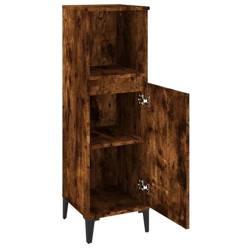 Badeværelsesskab 30x30x100 cm konstrueret træ røget egetræ