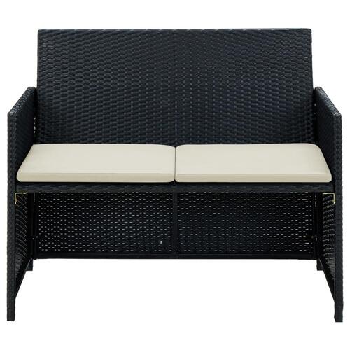 2-personers havesofa med hynder sort polyrattan