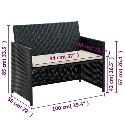 2-personers havesofa med hynder sort polyrattan