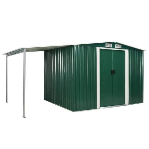Haveskur med skydedøre 386 x 205 x 178 cm stål grøn