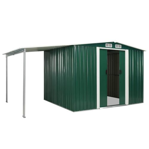 Haveskur med skydedøre 386 x 205 x 178 cm stål grøn