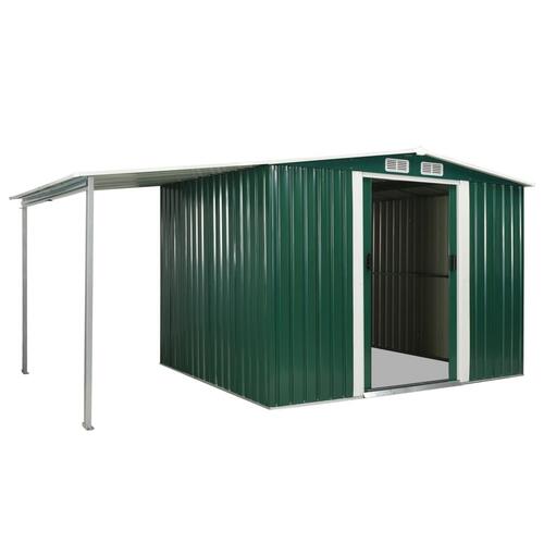 Haveskur med skydedøre 386 x 205 x 178 cm stål grøn