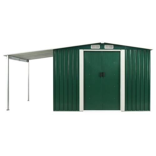 Haveskur med skydedøre 386 x 205 x 178 cm stål grøn