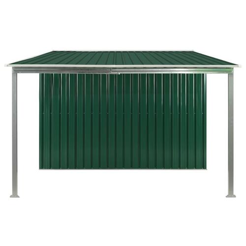 Haveskur med skydedøre 386 x 205 x 178 cm stål grøn