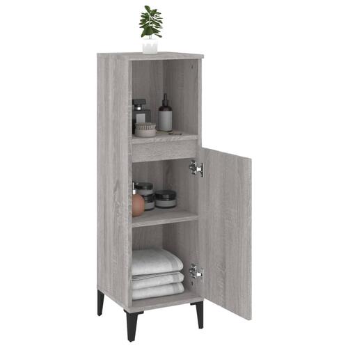 Badeværelsesskab 30x30x100 cm konstrueret træ grå sonoma-eg