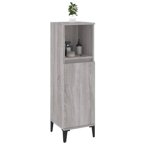 Badeværelsesskab 30x30x100 cm konstrueret træ grå sonoma-eg