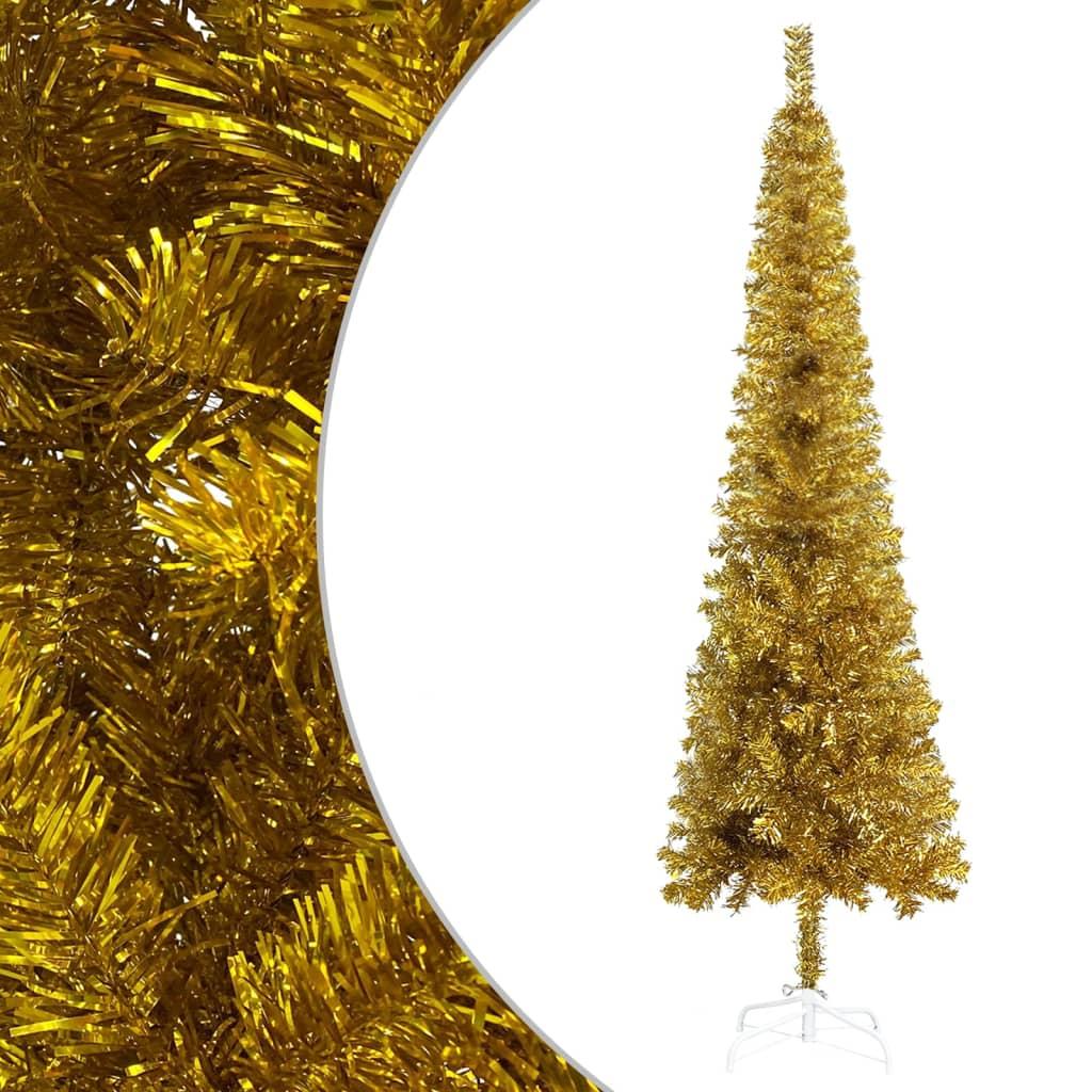 Smalt juletræ 210 cm guldfarvet
