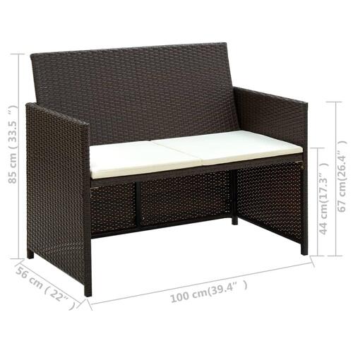 2-personers havesofa med hynder brun polyrattan