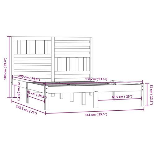 Sengeramme uden madras 135x190 cm massivt fyrretræ hvid