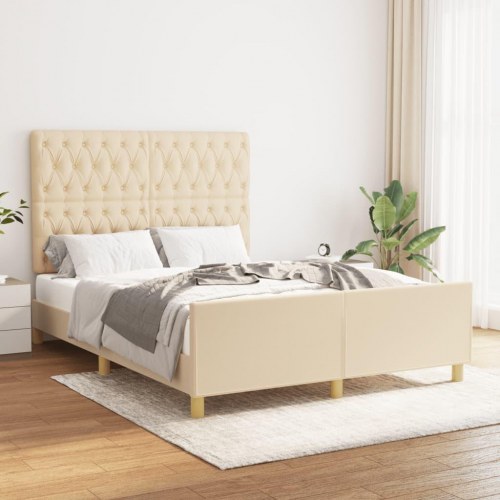 Sengeramme med sengegavl 140x190 cm - stof, cremefarvet