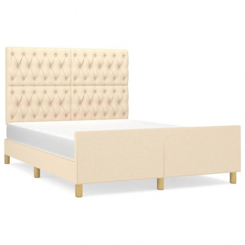 Sengeramme med sengegavl 140x190 cm - stof, cremefarvet