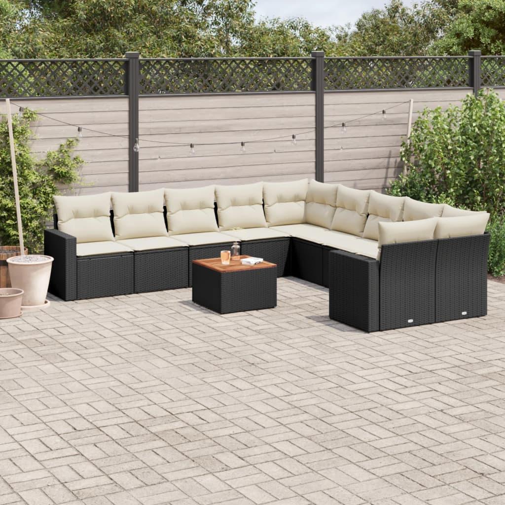Sofasæt til haven 11 dele med hynder polyrattan sort