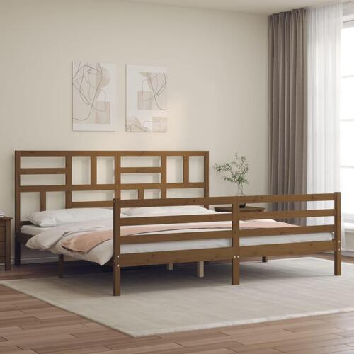 Sengeramme med sengegavl 200x200 cm massivt træ gyldenbrun